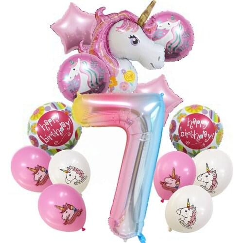 43" Unicorn Balloon 14pcs Birthday Party Decoration Unicorn Balloon 1st Birthday Party Helium Balloon Baby Shower Decor Supplies