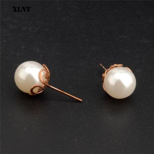 XLNT 2019 New Fashion White Simulated Pearl Stud Earrings For Women Stainless Steel Flower Jewelry Accessories