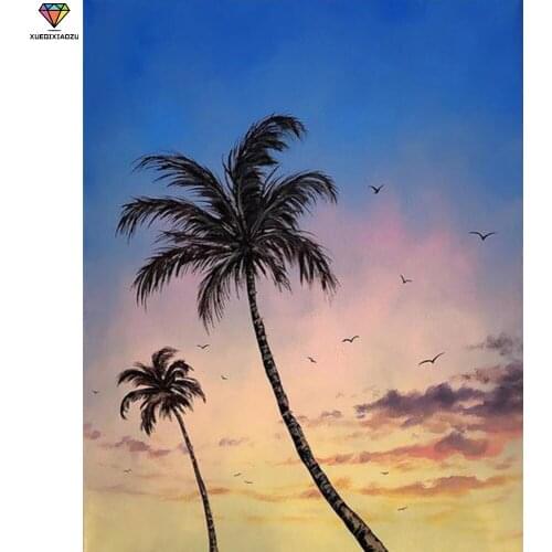 XUEQIXIAOZU Full Round Coconut tree scenery Diamond drawing Mosaic painting 5D DIY Diamond embroidery Home decoration gifts New