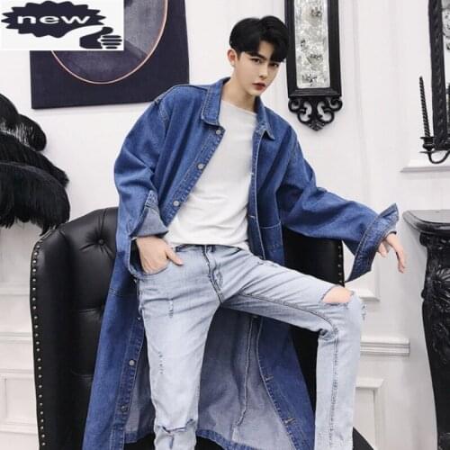 New Fashion Women Long Denim Casual Streetwear Autumn Loose Fit Jeans Coat Single Breasted Windbreaker Cowboy Trench