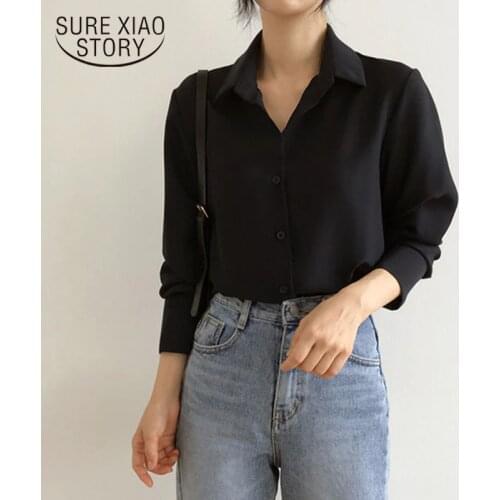 Womens Shirt Classic Chiffon Blouse Female Plus Size Loose Long Sleeve Shirts Women Simple Style Tops Clothes Blusas New 6830