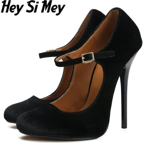 Hey Si Mey 2021 Velvet extreme high heels Women Size 45 Ankle Straps Black Red Women Shoes high Heels Leopard Pumps Women Shoes