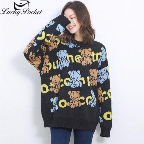 Women Spirng Fashion Black O-Neck Short Sweater Top Female Mid-Length Casual Cartoon Letter Print Long Sleeve Pullovers QL353