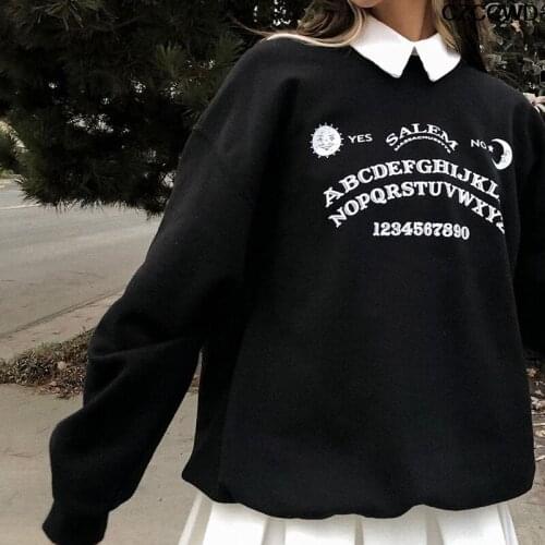 Za Black Oversized Hoodies Gothic Fashion Streetwear Chic Grunge Letter Print Hoodies Women Autumn Long Sleeve Aesthetic Hoodies