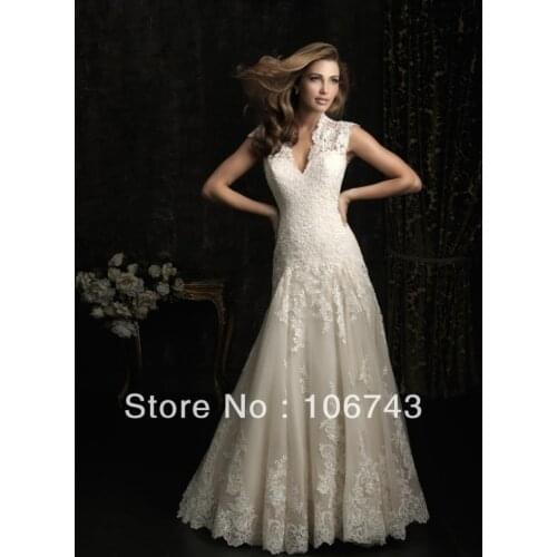 Free shipping 2016 new design style hot sale Sexy bride wedding sweet princess lace v-neck Elegant Custom size bridal dresses