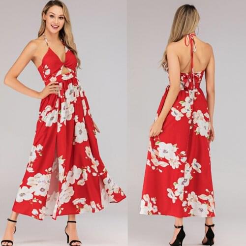 Womens V-Neck Straps Sexy Dress Summer Lady Fashion Clothes 2021 New Style Temperament Bow Dress Split Beach Dress Womens Wear