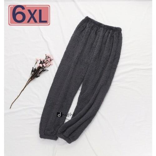 6XL Large Size Winter Warm Flannel Elastic Sleep Bottoms Black for Men Unisex Female Thick Loose Pajama Home Lounge Velvet Pant