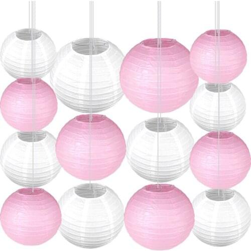 14pcs/set 6-12" White Pink Mix Size Chinese Paper Lampion Hanging Ball Wedding Decoration Mix Color Paper Lanterns Party Decor