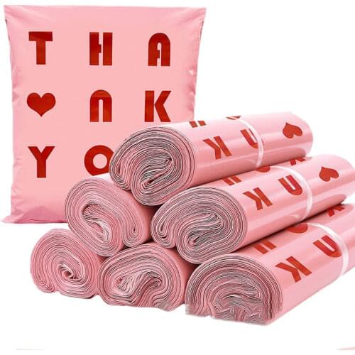 50Pcs/pack Plastic Mailing Bags THANK YOU Heart Pattern Envelope Courier Bag PE Waterproof Thicken Express Postal Packaging Bags