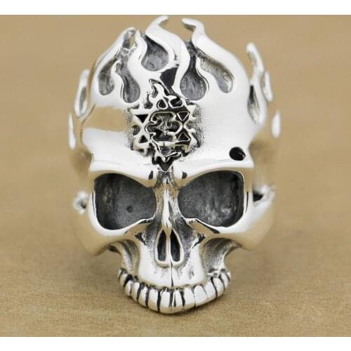 925 Sterling Silver Huge Heavy Flame Skull Ring Mens Biker Punk Ring 9Q004 US Size 7 to 15