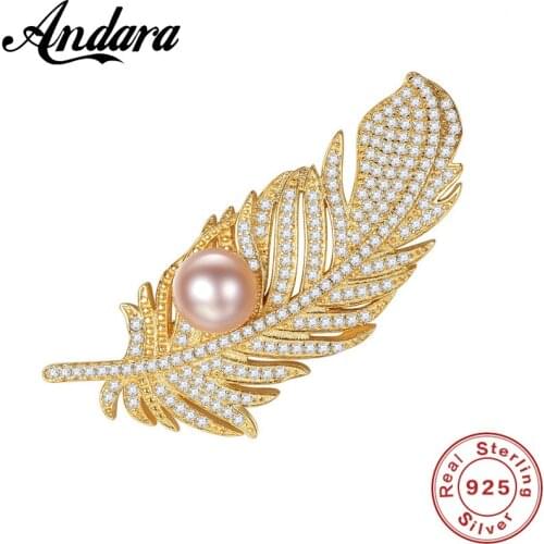 High Quality 3 Color 925 Sterling Silver Brooch Micro-Inlaid AAA Zircon Natural Pearl Brooch Pin Wholesale