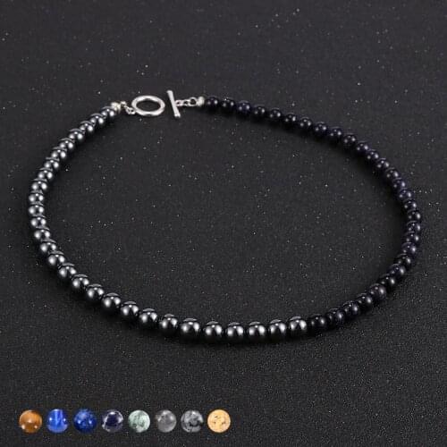 Unisex Men Women Natural Stone Beaded Necklace 18/20 Inch 8mm Hematite Tiger Eye Stone Lava Rock Beads Chain Necklace Jewelry