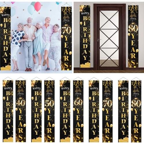 Birthday Door Curtain 50th Birthday Party Decor Anniversary Party Supplies Adult 30 40 50 60 70 80 Year Birthday Couplet Flag