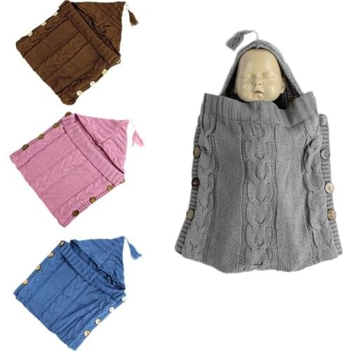 0-100 Days Baby Sleeping Bags Winter Warm Envelope Newborn Knitted Stroller Sleep Sack Infant Crochet Swaddle Wrap 50*30cm