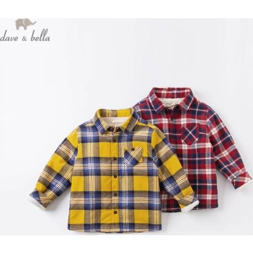 DKX16266 dave bella 4Y-13Y winter baby boys long sleeve shirts children plaid pockets padded shirt kids boutique clothing