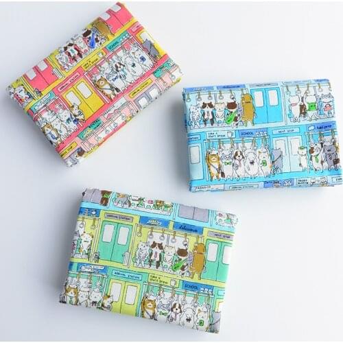 100*110cm Retro Handmade Cotton Fabric DIY Clothes Skirt Childrens Clothing Childrens Cartoon Subway Living Beings Cat Fabric