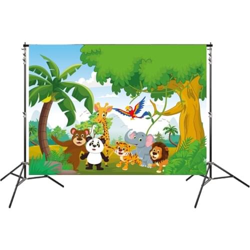 HUAYI Safari Jungle Birthday Banner Cute Baby Animal Forest Photography Party Background Photo Photocall Background Wall XT-7562