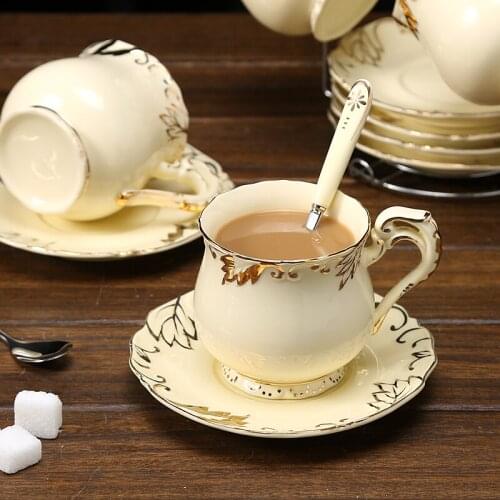 European-style ceramic coffee mug cups with all household gold-painted tea cup with spoon and saucer breakfast milk mug CE / EU