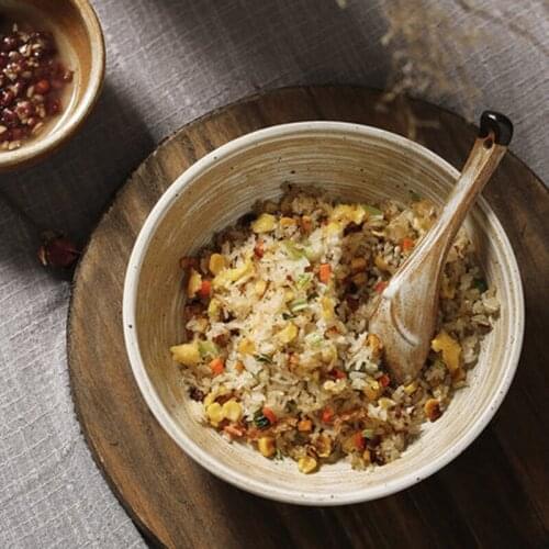 Japanese style stoneware rice bowl household noodle bowl creative personality soup bowl simple retro tableware commercial salad