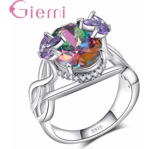 Colorful Sweet Romantic Luxury Style PurpleEmbellished Crystal Cubic Zirconia 925 Sterling Silver Ring For Girl