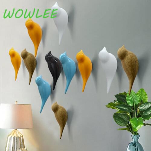 New Creative Bird Shape Wall Hooks Home Decoration Resin Wood Grain Storage Rack Bedroom Door After Coat Hat Hanger
