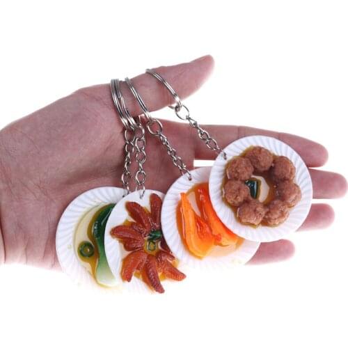 New Mini Simulation Chinese Delicious Food keychain Creative Metal PVC Materials Small Key Chains Bag Cell Phone Strap Pendant