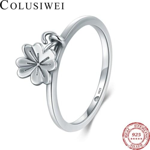 Colusiwei Minimalist A Clover Swing Fashion Flower Rings Real 925 Sterling Silver Exquisite Fashion Rings For Women Fine Jewelry