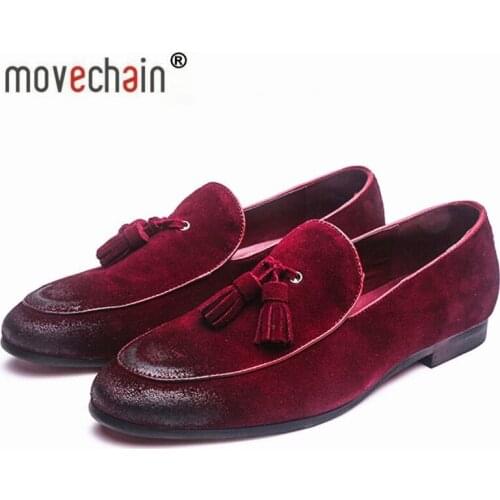 Movechain Mens Classic Tassel Soft Moccasins Mens Genuine Suede Leather Casual Loafers Outdoor Driving Flats Shoes Sizes 38-48