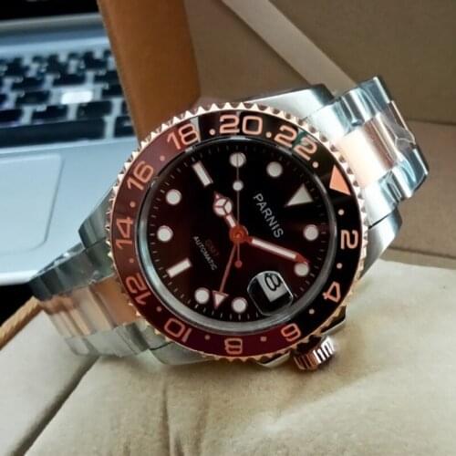 The Mens' GMT Watches Rose Gold Sapphire Glass Ceramic Bezel Waterproof Luminous Automatic Mechanical Wristwatches Male Clock