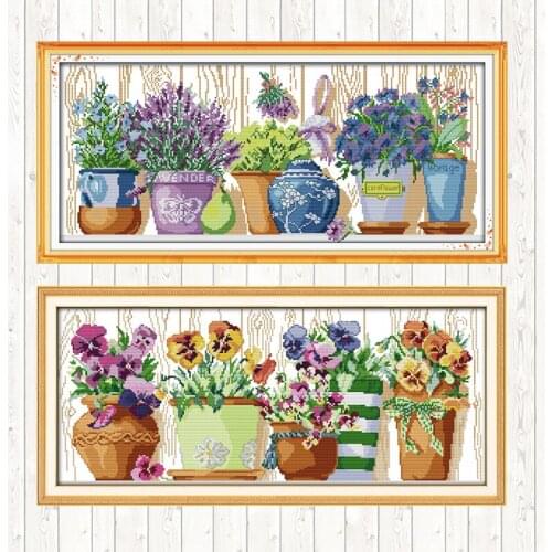 Joy Sunday 11CT 14CT Counted or Stamped Cross Stitch DIY Kit for Embroidery Kits Hand Needlework The Pottings on The Windowsill