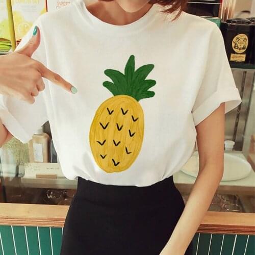 New Arrival Cartoon T-shirts Pineapple Cute Fruit Graphic Summer Casual Women Top Womens Loose Fashion Lady Female O-neck Tee