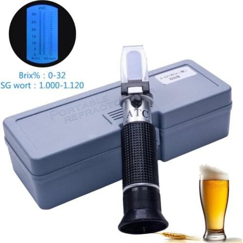 New Handd 0~32%Brix 1.000-1.120 Beer Wort Refractometer Double Scale SG Gravity Refractometer with Plastic Box