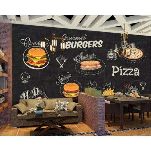 Beibehang Simple and stylish three-dimensional papel de parede 3d wallpaper hand-painted burger pizza shop background painting
