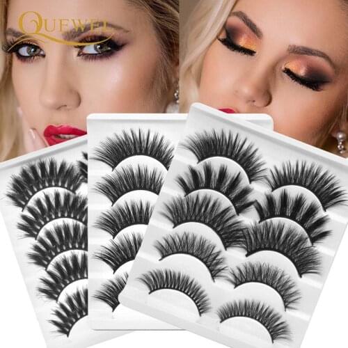 Quewel 5 Pair False Eyelash Synthetic Hair Natural Strip Lash Eyelashes Extension Supplies Private Label Cosmetics Women Makeup