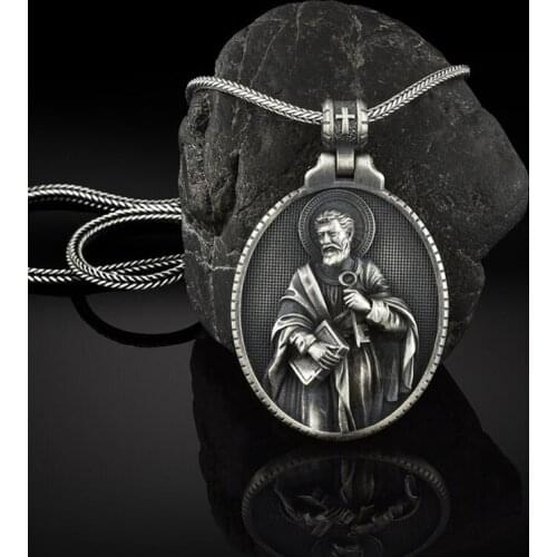 Religious Jewelry on the neck Ancient Catholic Pendant and Necklace Matching Christian Mens Necklace