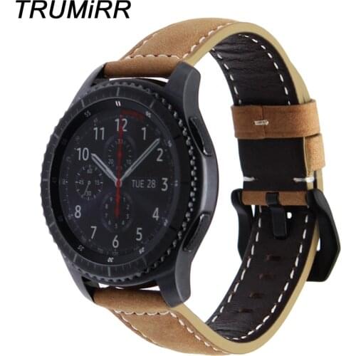 22mm Quick Release Genuine Leather Watchband for Samsung Gear S3 Classic Frontier Watch Band Vintage Wrist Strap Bracelet Brown