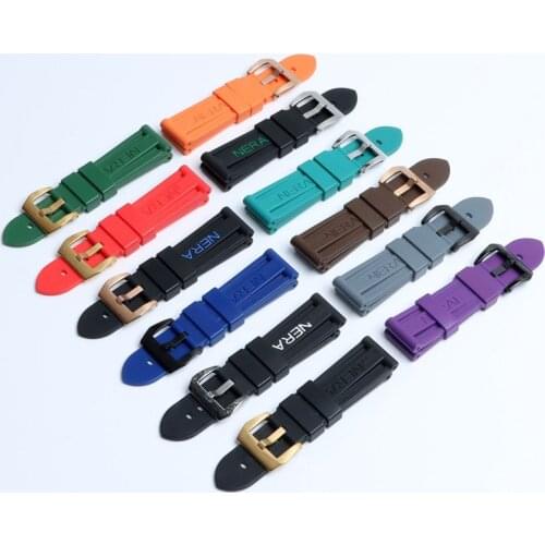 24mm Black Blue Red Orange Grey Purple watch band Silicone Rubber Watchband fit For Panerai Strap tools Pin buckle Tools