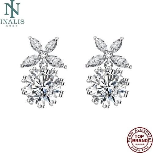 INALIS Beautiful Drop Earrings For Women Simple Flower Design Earring With Big Cubic Zircon Festival Fashion Jewelry New Arrival