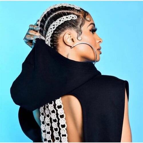 Rhinestone Long Circle Chain Hair Comb Clip Headband Hip Hop Hair Jewelry for Girl Luxury Crystal Headpiece Headwear Accessories