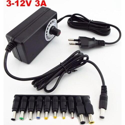 Universal Adjustable CCTV Power Supply Adapter AC 100V-240V to DC 3-12V 3A 36W Charger 5.5x2.1mm Jack Plug DC Female Connector