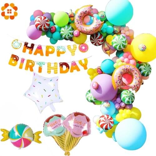 Pink Donut Candy Ice Cream Popcorn Aluminum Foil Balloon Baby Gift Happy Birthday Decoration Inflatable Helium Sweet Kid Toy