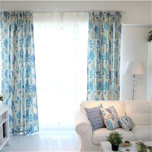 Leaves Curtain for Living Room Blue Elegant Tulle Curtains for Bedroom Kitchen Customized Treatment Window Drapes