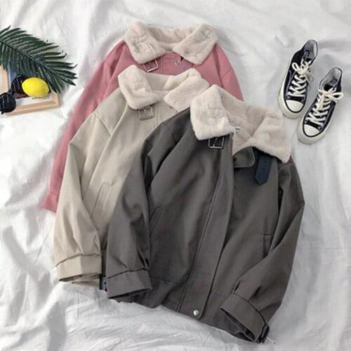 Winter New Thick Jacket Ladies Fleece Lining Autumn Parka Coat Fashion Plus Velvet Short Turn-Down Collar Zip-Up Loose Parker