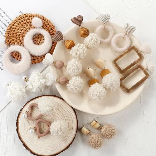 AENSOA Korean Wool Ball Earrings For Women Lovely Warm Temperament Fit Autumn And Winter Style Curly Ball Plush round Earrings
