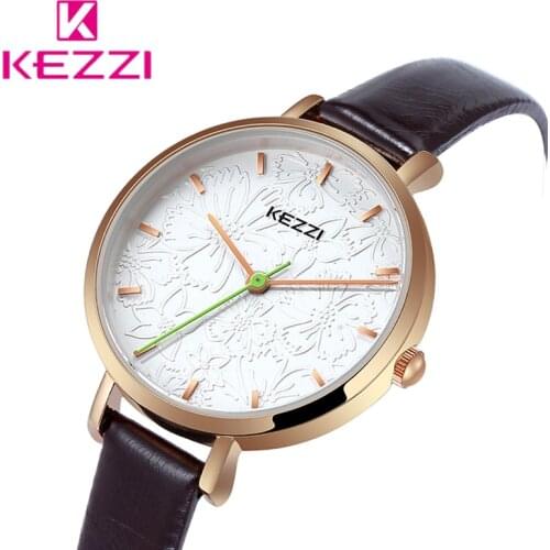 Kezzi Brand Lady 3D Flowers Small Dial Quartz Watch Luxury Classic Black Leather Dress Wrist Watches Woman Reloj Mujer Clock