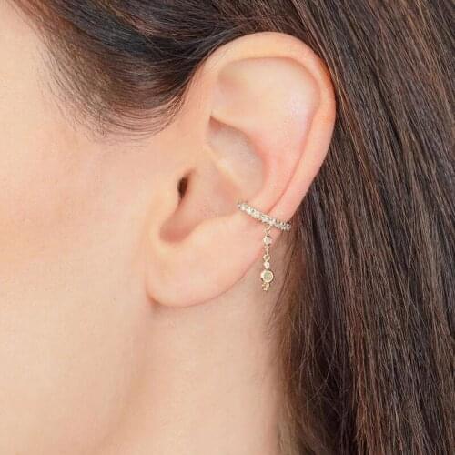 Delicate 925 sterling silver White Fire Opal Stone ear clip tassel dangle cuff earrings with cz paved women NO Piercing jewelry