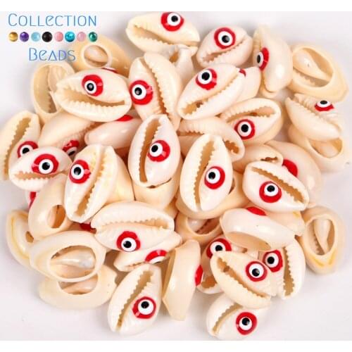 10-20mm Natural Red Eyes Seashell Cowrie Conch Loose Spacer Beads Beach DIY for Jewelry Making Sea Shells Bracelet 10Pcs