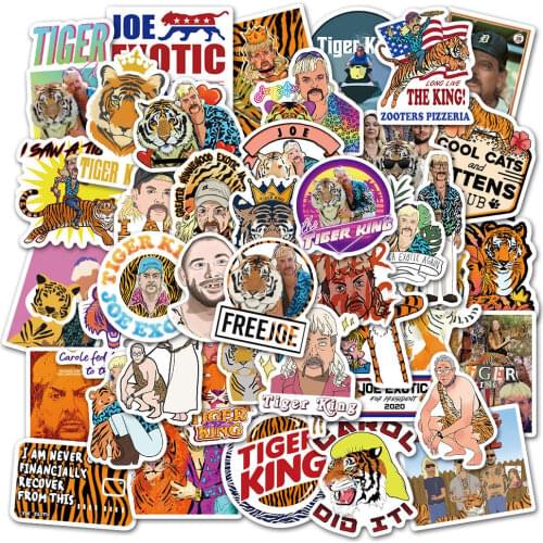 50Pcs/pack 2020 TV Series Tiger King Graffiti Stickers for Luggage Laptop Suitcase Decals Hydro Flask Water Bottle Decor
