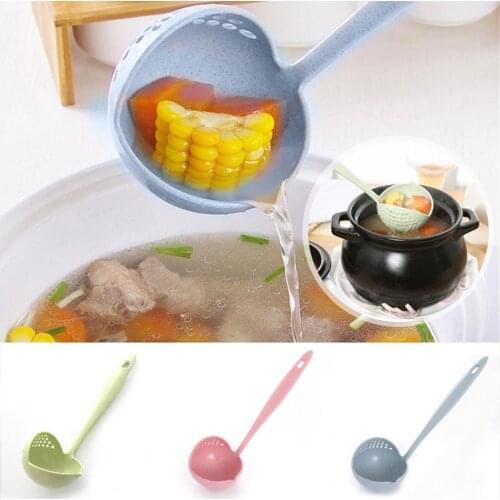 2 in 1 Soup Spoon Long Handle Home Strainer Cooking Colander Kitchen Scoop Plastic Ladle Tableware New