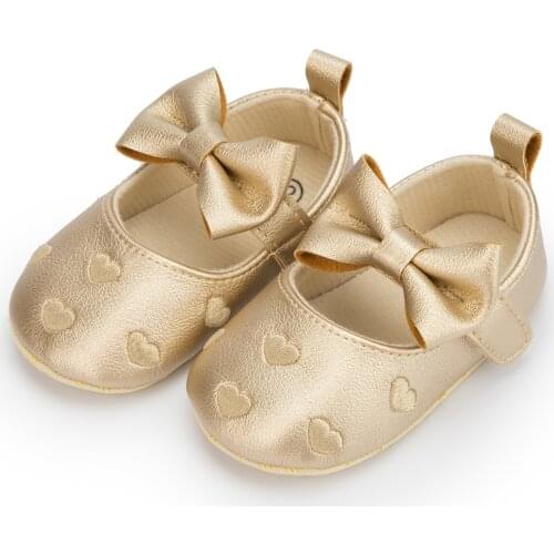 2021 Lovely Newborn Bowknot Princess Shoes Baby Girls Non-slip Sole Heart Pattern Prewalker